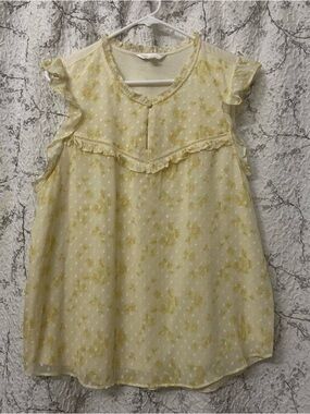 LC Lauren Conrad Pale Yellow Floral Ruffle Top Size XL